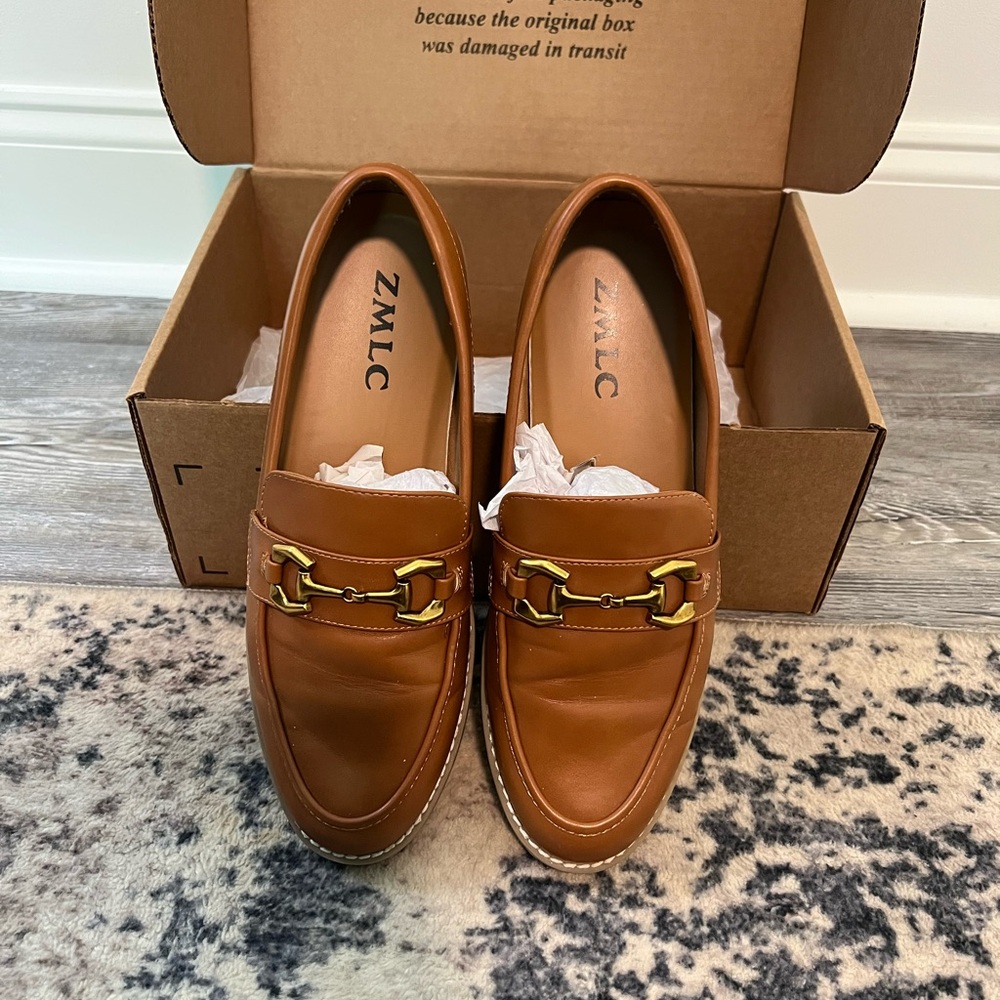 Amazon Men's Tan Leather Slip-On Loafers with Gold Horsebit